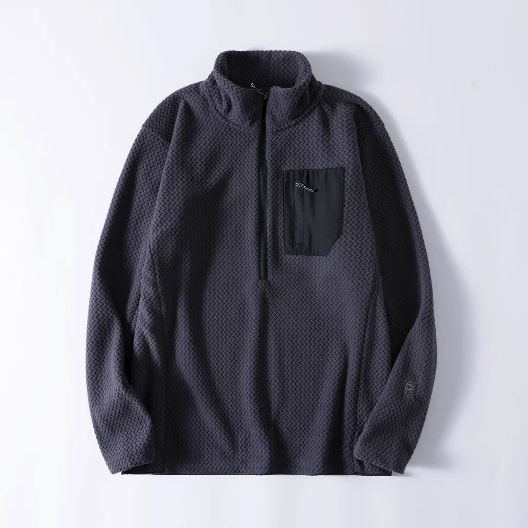 Outdoor Sport Hoodie - تي شيرت بنمط مموج وسحاب نصفي،